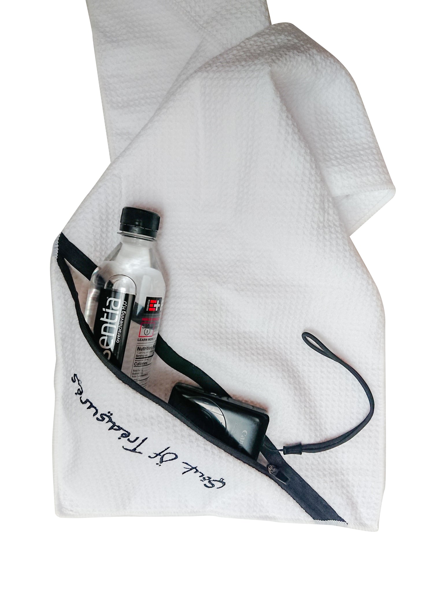 Midnight BLACK Smart & Absorbant Gym / Golf Towel With Zipper Pocket for Keys, Wallet, Cards, etc.